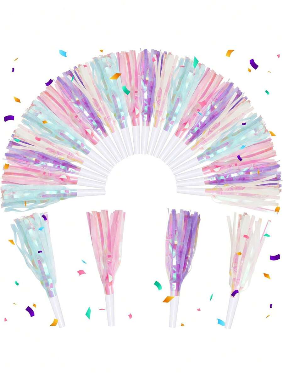 24pcs Party Blowers, Noise Makers Glitter Metallic Fringed Party Horns
