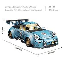 JMBricklayer Pr 911 跑车积木套装 60128，成人收藏模型车套件，1:8 比例车辆模型建筑玩具，带电镀外观房间装饰 - 藍色 - 查看 2