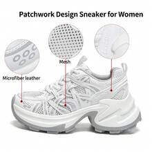 Somiliss Women's Sporty Anti-Slip Breathable Summer Shoes, Silver Front Tie Ultra-Fiber Leather Mesh Running Shoes, Classic And Fashionable 6cm Heel Height Low Vamp Outdoor Walking Shoes - White - View 5