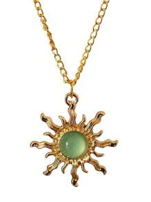 3pcs Bohemian Style Gold-Tone And Light Green Sun Necklace Earring Set For Women