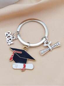 1個不分男女使用的博士帽畢業證書鑰匙扣卷軸吊飾禮物配件，適用於畢業季和學校季，學生紀念品鑰匙圈背包裝飾