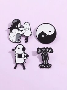 1-4 piezas Broche de esmalte creativo y lindo de niña pequeña con pájaro sin alas, divertido dibujo animado blanco y negro, Yin-Yang, prendedores de pájaro de chismes, accesorios de insignia, decoración de sombrero y mochila, regalos de joyería para amigos, accesorios de vestir diarios, pasador de encanto para ropa, bolsa, escuela, oficina, camisas, chaquetas, Navidad, Halloween