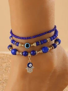 Fashionable Evil Eye Exaggerated Design Anklet Set, Versatile Personality Accessory, Summer