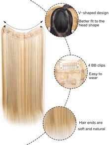 16 Inch To 28 Inch Long Straight Synthetic Hairpieces V-Shaped Hair Extension Half Wig Clip-In Hair Extensions For Women Daily Use - Multicolor - View 3