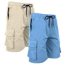 2-Pack Men's Moisture Wicking Performance Quick Dry Cargo Shorts - 卡其色&淺藍色 - 查看 1