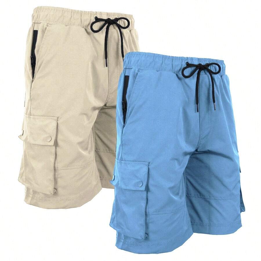 2-Pack Men's Moisture Wicking Performance Quick Dry Cargo Shorts - 卡其色&淺藍色 - 查看 1