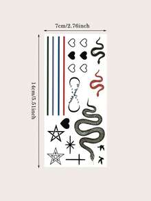 1pc Temporary Tattoo Cute Little Elements, Planet Flame Plane Love Straight Pattern Design Waterproof Fake Tattoo Stickers Disposable - Black - View 13