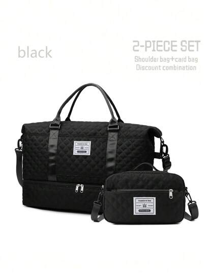2pcs/Set Large Capacity Travel Tote Bag, Wet & Dry Separation Gym Bag, Weekend Overnight Shoulder Bag, Hospital Essential Mommy Bag, Travel Bag, Vacation Bag, Weekend Bag, Overnight Bag, With Trolley, Shoe Compartment, Carry-On Bag, Cosmetic Organizer, Suitable For Suitcase, Gym Bag, Travel Tote, Everyday Bag, College Bag, Luggage Bag, Weekend Bag, Hospital Bag, Winter Bag, School Supplies Bag
