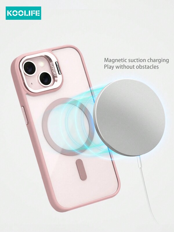 Apple Phone Holder Koolife 1pc Wireless Charging Magnetic Transparent PC Back Cover Case With Eagle Eye Lens And Lens Frame Stand, Compatible With IPhone 16/16 Pro/16 Plus/16 Pro Max, IPhone 12/13/14/15 Pro/Plus/Pro Max