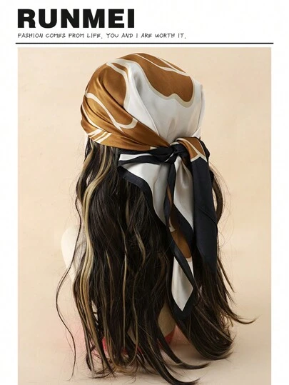 1pc Ladies Beach Accessories Fashionable Multifunctional Bandana With Brown Flowers, Twill Silk Scarf For Sun Protection, Beach Square Scarf, Hair Accessories Bandana,Hair Band,Head Band Ideal For Dressing Up Your Look,School