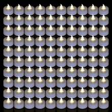 200/100/50pcs Flameless Tea Lights Warm White Lighting Included CR2032 Battery Last More Than 200+Hours Flickering Fake Tealights For Holiday Decoration, Birthday Party Decoration, Prayer Blessing, Wedding Decoration And Other Scenes. - 暖白-200包 - 查看 1