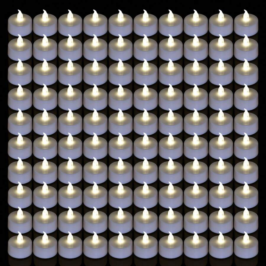 200/100/50pcs Flameless Tea Lights Warm White Lighting Included CR2032 Battery Last More Than 200+Hours Flickering Fake Tealights For Holiday Decoration, Birthday Party Decoration, Prayer Blessing, Wedding Decoration And Other Scenes. - 暖白-200包 - 查看 1