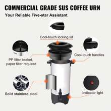 Commercial Coffee Urn 50Cups/7.5qt Large Coffee Dispenser Stainless Steel 1000W Electric Coffee Maker Urn For Quick Brewing Hot Water Urn With Detachable Power Cord For Easy Cleaning