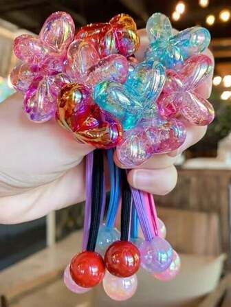 5 件彩色蝴蝶糖果色发带，弹性编织配件，无损双头马尾辫夹，坚固耐用，适合日常使用。、发圈、发绳、发球、健身运动装