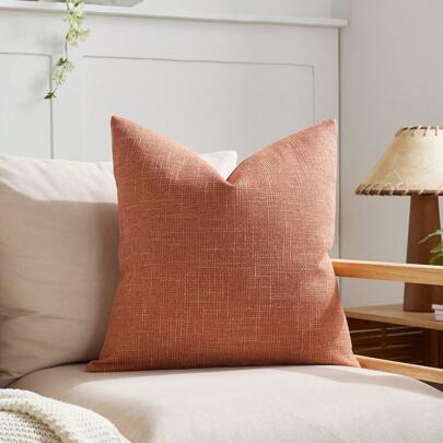 1pc Textured Throw Pillow Cover, Modern Farmhouse Faux Linen Embossed Pattern, Applicable For Bedroom, Dining Room, Bed, Sofa, Car Decor, Suitable For All Seasons