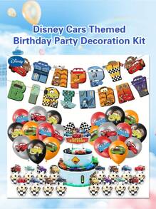 Cars Themed Birthday Party Decorations Kit, 38-Piece Set With Banner, Cake Topper, Cupcake Toppers, And Balloons, Plastic Material. - Multicolor - View 1