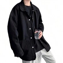 Chamarra Trucker Chaqueta De Trabajo Delgada Para Hombre - Negro - Ver 2