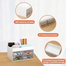 1pc Desk Storage Box, With 2/4 Drawers, Desktop Pen Card Package Storage Box, Suitable For Desks, Cosmetic Storage Boxes, Office Supplies Desktop Accessories, Suitable For Offices, Families, Schools.