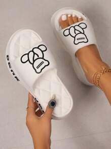 Mode Dames Leuke cartoon beer Print EVA-rubber Geïntegreerde mal Lichtgewicht, comfortabel, duurzaam en antislip Lente/zomer Sandalen met hoge hakken, geschikt voor alle seizoenen, kan worden gedragen voor het dagelijks leven, werk en andere scènes