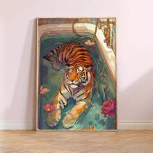 HALFLEMART 1 szt. Nieoprawione różowe zabawne zwierzę w wannie plakat, modne dzieło sztuki ścienne malarstwo na prezent, salon, sypialnia, dekoracja ścienna estetyczna, dekoracja domu i akademika