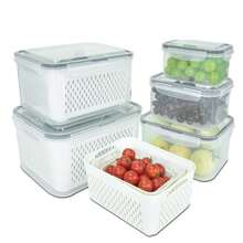 Large Fruit Storage Containers For Fridge With Vent Holes And Handle, Airtight Food Storage Containers Keep Fruits, Vegetables, Berry, Meat Fresh Longer, Fridge Storage Container Home Decor, Party Storage, Christmas Storage, New Year Storage - White - View 1
