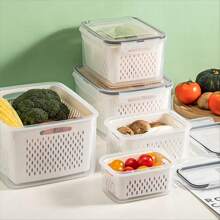 Large Fruit Storage Containers For Fridge With Vent Holes And Handle, Airtight Food Storage Containers Keep Fruits, Vegetables, Berry, Meat Fresh Longer, Fridge Storage Container Home Decor, Party Storage, Christmas Storage, New Year Storage - White - View 5