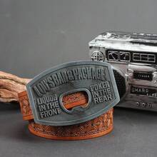 帶各種黑/棕色方格牛仔布腰帶的橢圓盤瓶開器，西部風格的鋅合金扣子街頭潮流復古腰帶適用於男性