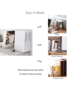 1pc Clear Bookends,Creative Decorative Book Ends Supports For Shelves,Non-Slip Book Storage Rack Stand,Book Holder For Books,CD,Video,Book Stopper For Home,Llibrary,Office. - Clear - View 6