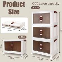 26.5 Gal Storage Bins With Lids, Folding Storage Box With Doors And Wheels, Collapsible Plastic Storage Bins For Closets, Stackable Storage Organizer, Storage Containers For Closet (3 Pack) - Beige - View 3