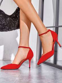 Women's High Stiletto Heels Strappy Pumps Closed Toe Ankle Strap Pointed Toe D'Orsay Heel Dress Elegant Basics Wedding Party Shoes - 紅色 - 查看 2