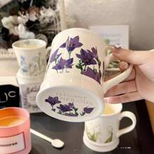 1 Peça Caneca Cerâmica Floral Francesa Retrô de 350ml, Copo de Água de Grande Capacidade, Caneca de Café, Presente de Aniversário Único de Volta às Aulas