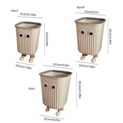 1 个条纹大眼垃圾桶，带四脚支撑，方形可爱带压力杆，适用于办公室、卧室、客厅、厨房、厨房、浴室、家庭、家居用品