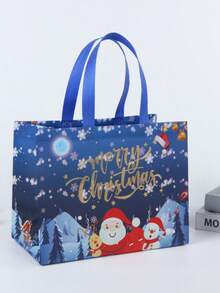 大容量无纺布圣诞礼品袋，烫印图案，防水，坚固，印刷清晰，便携可折叠，携带方便，非常适合圣诞派对和礼品包装，食品袋，圣诞老人图案购物袋，适合圣诞季节礼品袋派对厨房圣诞装饰圣诞派对礼物圣诞派对用品圣诞派对圣诞快乐平安夜 - 彩色 - 查看 4