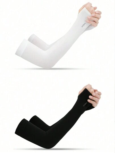 2 pares de mangas para el brazo de seda de unicolor, protección solar para actividades al aire libre como correr, pescar y Halloween