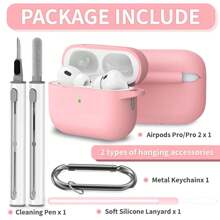 Schutzhüllen-Set kompatibel mit AirPods, inklusive farblich abgestimmtem Schlüsselband & Reinigungsbürste, weiche Silikonhülle geeignet für Männer & Frauen