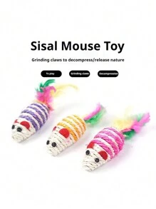 Colorful Feather Painted Iron Cage Pet Cat Toys - Realistic Mouse Shaped Rollers And Caged Mice, Interactive Toys For Cats