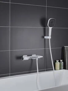 1 pieza/set Juego de cabeza de ducha de bañera de estilo europeo de cobre puro en color blanco mate, diseño de cascada, estilo simple - Blanco - Ver 1