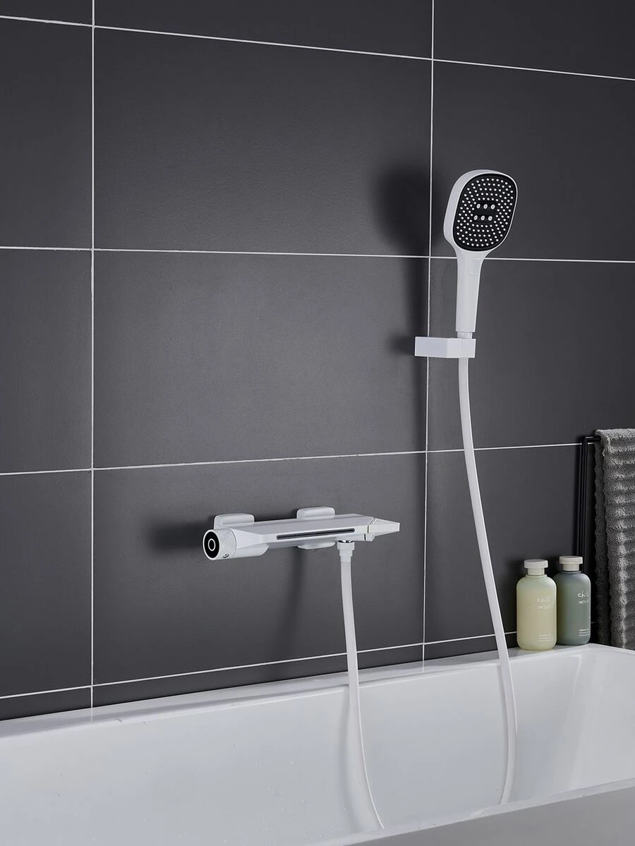 1 pieza/set Juego de cabeza de ducha de bañera de estilo europeo de cobre puro en color blanco mate, diseño de cascada, estilo simple - Blanco - Ver 1