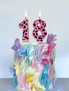 1pc Pink Leopard Print Number 0-9 Birthday Anniversary Party Cake Decoration Candle - Pink - View 7