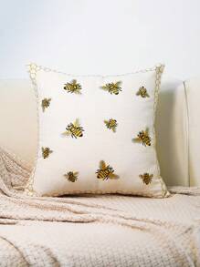1pc Bee, Leaves And Pumpkin Embroidered Pillowcase For Home Decor, Living Room, Bedroom, All Seasons - Multicolor - View 3