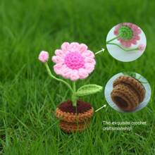 1pc/2pcs Hand Knitted Mini Daisy Plant Pot Ornament, Indoor Decoration. Desktop And Car Ornament, Artificial Ornament. Summer Decoration, Party, Wedding, Home Decor, Thanksgiving, Graduation, Birthday Gift, Party Favor - Multicolor - View 9