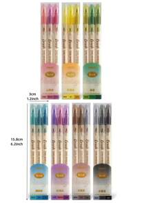 3 Stücke Dual-Seitige Retro Farbmarker Set, fette Bürste & feiner Liner, wasserlösliche Mischfarben Kunst Marker für Schriftzug, Zeichnen, Malen