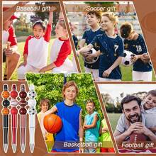 Conjunto de 8 canetas esferográficas DIY com tema de bolas esportivas e contas de madeira/acrílico, incluindo contas coloridas em formato de bola e contas espaçadoras de cristal. Ideal para presentear entusiastas de esportes, em festas, comemorações, como material escolar e de escritório, e como presente de formatura. - Multicolorido - Ver 7