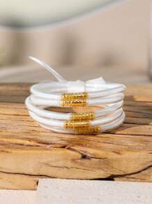 5pcs Cute And Sweet Colorful Glitter Jelly Bangle With Bow Tie, Bracelets Stack Perfect For Party And Daily Use