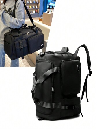 Buqingting 1pc New High-Capacity Multifunctional Multiple Pockets Solid Color Waterproof Fabric Can Be Hung On The Luggage Compartment With Adjustable Shoulder Strap Design And Zippered Back For Women's Luggage Bag Suitable For Vacation Holiday For Travel For Exercise Fitting Black Back To School Supplies Bag For School School Accessories School Stuff