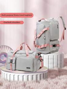 Buqingting 1 件新款大容量多功能多个口袋纯色防水面料可挂在行李隔层上，配有可调节肩带设计和拉链背面，适用于女士行李包，适合度假，适合旅行，适合锻炼，适合灰色和粉红色旅行包，适合手提箱，过夜包，健身包，行李袋，周末包，行李袋，随身携带包，大学包，行李袋，周末包，医院包，冬季 - 灰色 - 查看 4