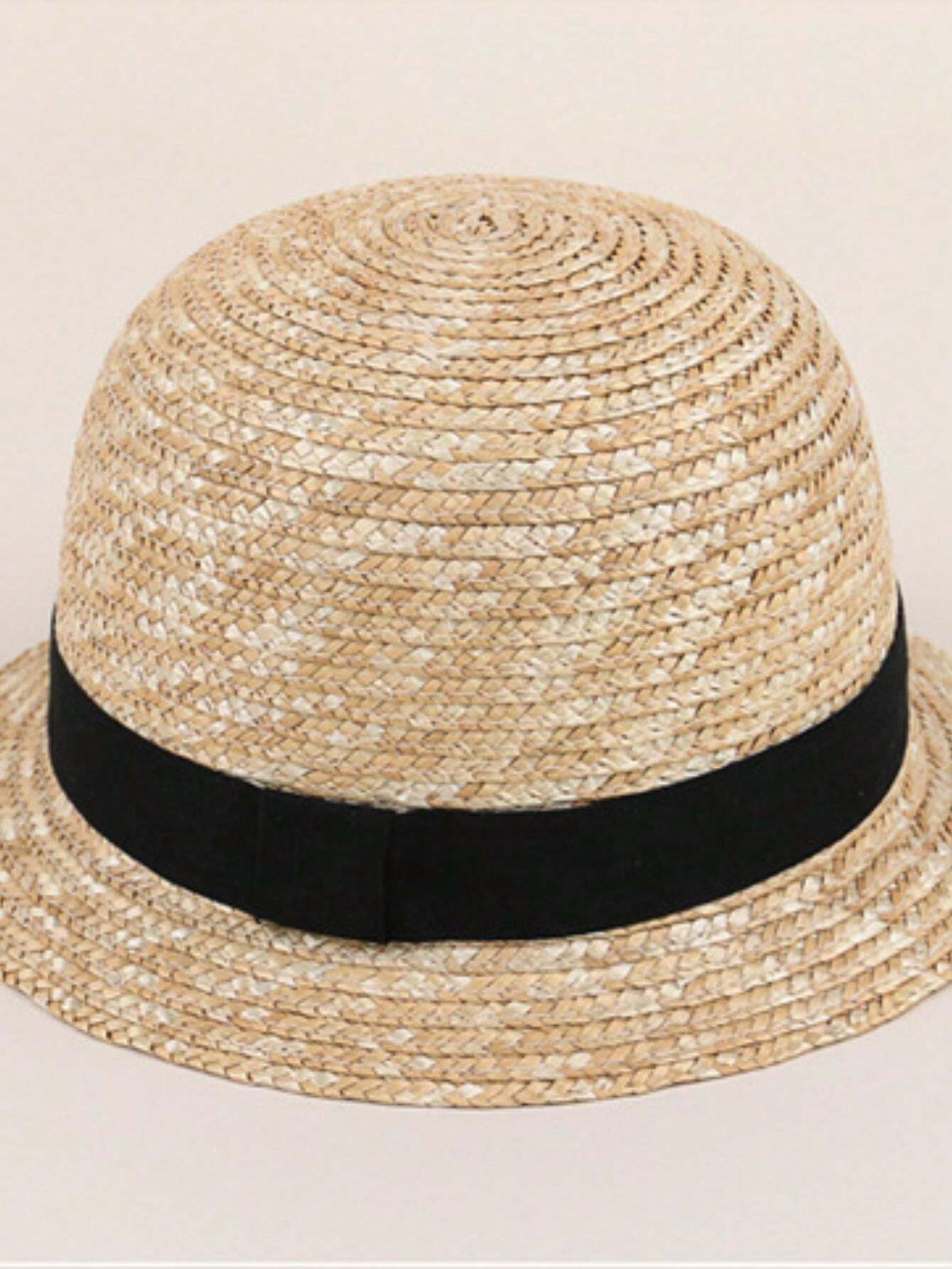 Wheat Straw Ribbon Trim Dome Crown Sun Hat main image 1