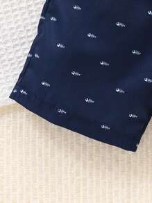 3pcs Young Boys' Casual Herringbone Print Shorts, Suitable For Summer Outdoor, School, Daily, Casual, Vacation, And Gathering