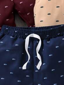 3pcs Young Boys' Casual Herringbone Print Shorts, Suitable For Summer Outdoor, School, Daily, Casual, Vacation, And Gathering