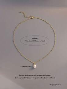 1 件法式复古优雅仿珍珠吊坠项链，女士，镀黄铜贵金属链项链，教师节礼物（珍珠为天然淡水珍珠，每颗都有不同的纹理和形状） - 復古百搭項鍊 - 查看 5